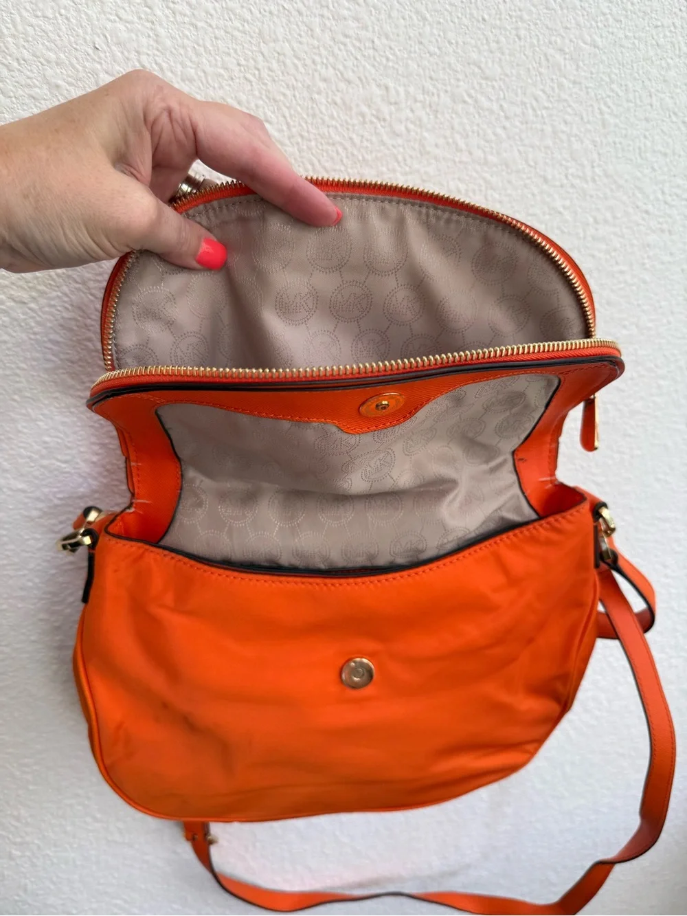 Michael Kors Bright Orange Shoulder Bag with Gold Hardware